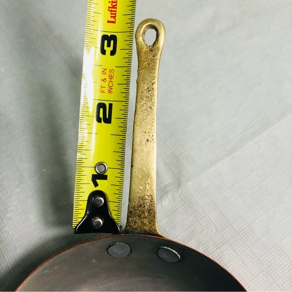 Vintage Small Copper Pot Sauce Pan Italy & Frying Pan Unmarked Brass Handle READ - Picture 10 of 13